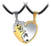 MicVivien 2PCS Collier Pendentif Puzzle Coeur Separable Combinable Chat Acier Inoxydable Amitié Amoureux Couple avec 2 Cordon en Cuir Chaines