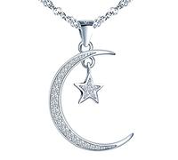 MicVivien Collier Femme en Argent 925/1000, Pendentif Étoile Lune avec Oxyde de Zirconium Collier Bijoux pour Femme Fille Maman
