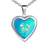 MicVivien Collier Médaillon Coeur, Acier Inoxydable Pendentif Coeur Changeant de Couleur avec 12 Constellation, Chaîne Réglable Température Coeur Médaille avec Zodiaque Pendentif pour Femmes Fille
