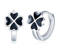 MicVivien Mini Boucles d'Oreilles Créoles en Argent Sterling 925 pour Femmes Enfant Filles Trèfle à 4 feuilles Noir Boucles d'Oreilles Hypoallergéniques Sleeper Cartilage Petite Créoles