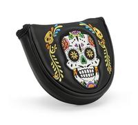 Micvtve Housses de tête de putter avec fermeture magnétique de qualité supérieure pour club de golf, cuir synthétique noir, motif tête de mort colorée, couvre-chef de putter pour Halloween