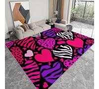 Mid-Century 120 x 170 cm Imprimé Tapis de Chambre, Animal Imprimé Zèbre Romantique Cœur Lavable Tapis de Salon Antidérapant - Doux Moquette pour Salle de Séjour Chambre d'enfant Salle de Jeu