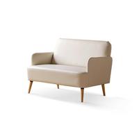 Mid-Century Modern Accent Chair Leather Loveseat Sofa, Upholstered Comfy Reading Arm for Bedroom, Living Room Stuffed with Wood Legs