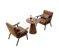 Mid Century Modern Accent Chair with Ottoman PU Leather Reading Arm Chairs Solid Wood Armrests and Legs for Bedroom Living Room(4)