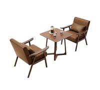 Mid Century Modern Accent Chair with Ottoman PU Leather Reading Arm Chairs Solid Wood Armrests and Legs for Bedroom Living Room(1)