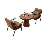 Mid Century Modern Accent Chair with Ottoman PU Leather Reading Arm Chairs Solid Wood Armrests and Legs for Bedroom Living Room(3)