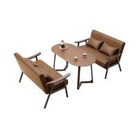 Mid Century Modern Accent Chair with Ottoman PU Leather Reading Arm Chairs Solid Wood Armrests and Legs for Bedroom Living Room(6)