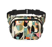 Mid-Century Modern Art Cat Fitness Sac à bandoulière de voyage, sac banane tendance et décontracté, sac banane carré double couche, noir, taille unique, Noir/blanc, One Size
