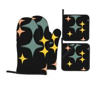 Mid Century Modern Atomic s Heat Resistant Oven Mitts and Pot Holders Set of 4-500°f Protection Utensil Pocket for Grilling, Baking, Cooking