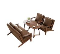 Mid Century Modern Brown Accent Chair Living Room Faux Leather Armchair Lounge with Wood Frame for Room/Office/Reception Area(6)