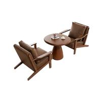 Mid Century Modern Brown Accent Chair Living Room Faux Leather Armchair Lounge with Wood Frame for Room/Office/Reception Area(4)