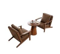 Mid Century Modern Brown Accent Chair Living Room Faux Leather Armchair Lounge with Wood Frame for Room/Office/Reception Area(3)