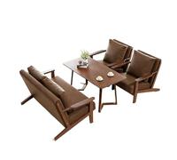 Mid Century Modern Brown Accent Chair Living Room Faux Leather Armchair Lounge with Wood Frame for Room/Office/Reception Area(5)