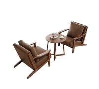 Mid Century Modern Brown Accent Chair Living Room Faux Leather Armchair Lounge with Wood Frame for Room/Office/Reception Area(1)