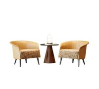 Mid-Century Modern Conversation Set, Barrel Accent Chairs and Round Side Table Faux Leather and Fabric Chair for Living Room(B)