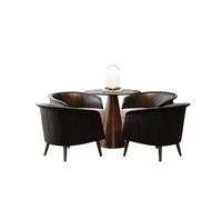 Mid-Century Modern Conversation Set, Barrel Accent Chairs and Round Side Table Faux Leather and Fabric Chair for Living Room(D-70cm)