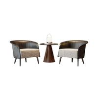 Mid-Century Modern Conversation Set, Barrel Accent Chairs and Round Side Table Faux Leather and Fabric Chair for Living Room(A)