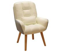 Mid-Century Modern Dining Chair with Armrests Makeup Chair Accent Chair - Natural Wood Legs for Kitchen Living Room & Dining Room (White B)