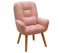 Mid-Century Modern Dining Chair with Armrests Upholstered Makeup Chair Natural Wood Legs Stylish Accent Chair for Kitchen Living Room and Dining Room (Pink)
