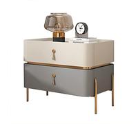 Mid Century Modern NightstandStylish Bedside Table with Metal Legs & 2 DrawersContemporary Home Decor for Bedroom & Living RoomBeige & Light Grey 40x40x50cm