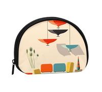 (Mid Century Modern Prints) Mini pochette de rangement compacte sac de maquillage portable petit porte-monnaie avec fermeture éclair pour femme, noir, taille unique, élégant, Noir , Taille unique,