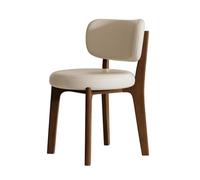 Mid-Century Modern Round Upholstered Dining Chair with Curved Back Boucle Fabric Ideal for Kitchen & Dining Room - Beige & Walnut Finish