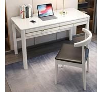 Mid Century Modern Solid Wood Writing Desk 2 Drawer Home Office Workstation Spacious Computer Table for Remote Work Study & Productivity (120 x 60 x 75 cm White)