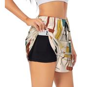 Mid Century Short de course à pied moderne à séchage rapide pour femme, short de sport athlétique noir avec poches imprimées, noir, Taille XL