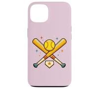Mid Century Softball Crossed Bats Retro Player Ball Ball Coque pour iPhone 13
