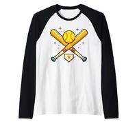 Mid Century Softball Crossed Bats Retro Player Ball Ball Manche Raglan