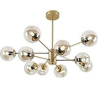 Mid Century Sputnik Lustre Soufflé à La Main Verre Clair Abat-Jour Suspension Moderne en Laiton Finition Lampe Suspendue Nordique Réglable E27 Boule Plafonnier Luminaire