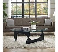 Mid Century Table Triangle Glass Coffee Table Vintage Glass End Table, Base en bois massif et Triangle Clear Glass Top Modern End Table for Living Room, Patio, Study(Elegant Black)