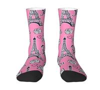Mid-Cut Socks Tour Eiffel De Paris Sur Fond Roses Fantaisie Anti-Transpiration Soquettes Doux Chaussettes Pour Course À Pied Basketball Homme