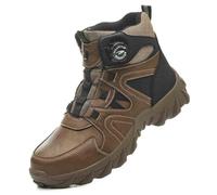 Mid-top Work Safety Shoes, Button-down Lace Labour Insurance Shoes, Anti-Smash and Anti-Puncture Steel Toe Shoes, Outdoor Adventure Sneakers(Brown,44.5 EU)
