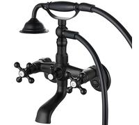 Midanya Clawfoot - Robinet de baignoire noir mat avec douchette à main - Fixation murale - 2 poignées croisées avec bec verseur - Style victorien vintage - Centre réglable de 7,6 à 22,9 cm