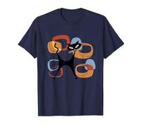 Midcentury Cat Mid Century Retro Atomic Age Space Beige Blue T-Shirt