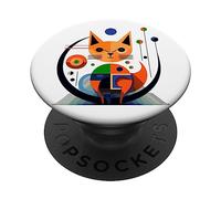 Midcentury Cat Retro Vintage Art Modern Atomic Moon 1950s PopSockets PopGrip Adhésif