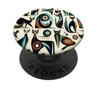 Midcentury Mid Century Cat Retro Atomic Age Space Modern PopSockets PopGrip Adhésif