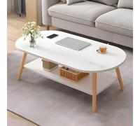 MidCentury Table basse ovale moderne à 2 étages avec étagère de rangement pour petit salon et appartement Meubles en bois élégants pour maisons contemporaines