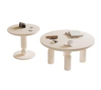 MidCenturyModernRoundCoffeeTableSetSolidWoodThickWaterproof Top & JambesRoundedCoins Elegant TeaTablesforHomeLivingRoomOffice (Blanc)