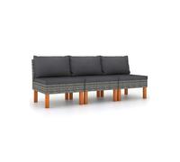 Vidaxl Canapés Centraux 3 Pcs Résine Tressée Et Bois D'eucalyptus
