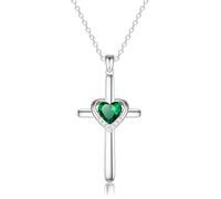MIDDLUX Collier avec croix avec véritable pierre de naissance en forme de cœur pour femme, fille, foi et amour, bijoux pour femme, adolescente, cadeau d'anniversaire pour elle, 16 inches with 2 inch