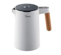 Midea Bouilloire Electrique Temperature Réglable 1.5L, Double Paroi 2200 W,45-100 °C, Bouilloire Inox avec Affichage de la Température, Poignée en Bois Revêtue, à chaud pendant 60 Min,Blanc,MK-HE1533