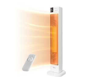 Midea Chauffage Électrique Économique et Silencieux avec Télécommande, PTC 2000W Radiateur en Céramique avec Thermostat, Minuterie 24H, Mode ÉCO, pour Grandes Pièces, Oscillation à 75°, 76,5CM