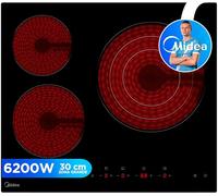 MIDEA Plaque vitrocéramique 3 feux 6 200 W - Vitrocéramique intégrée avec panneau de contrôle tactile, indicateur de lumière, minuteur, child lock et protection contre la surchauffe