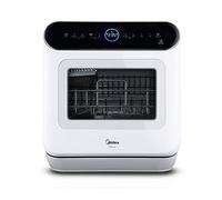 Midea ST 5.31 wi Mini lave-vaisselle de table 42 cm autonome, WiFi, avec/sans raccordement à l'eau fixe, espace XL pour grandes assiettes, 3 couverts, écran LED, commande tactile Blanc