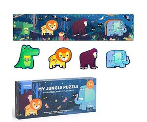 Mideer My Large Puzzle de sol de 100 cm de long avec premier puzzle intérieur avec 28 grandes pièces très épaisses pour enfants illustrés à partir de 3 ans - Jungle
