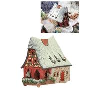 Midene Ceramic Houses Collection - Miniature de collection faite à la main de Fachwerkhaus Old Smithy à Rothenburg, Allemagne, édition hivernale - Photophore chauffe-plat A232AR