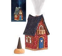 Midene Collection de maisons de village de Noël en céramique - Maison rouge miniature faite à la main - Porte-encens cône R502