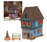 Midene Collection Maisons et Villages en céramique - Fait à la main miniature de maison historique à Riquewihr, Alsace, Fance Bougeoir en argile naturelle Décoration de chambre
